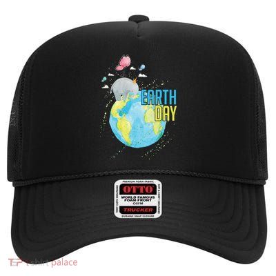 Elephant Earth Day High Crown Mesh Back Trucker Hat