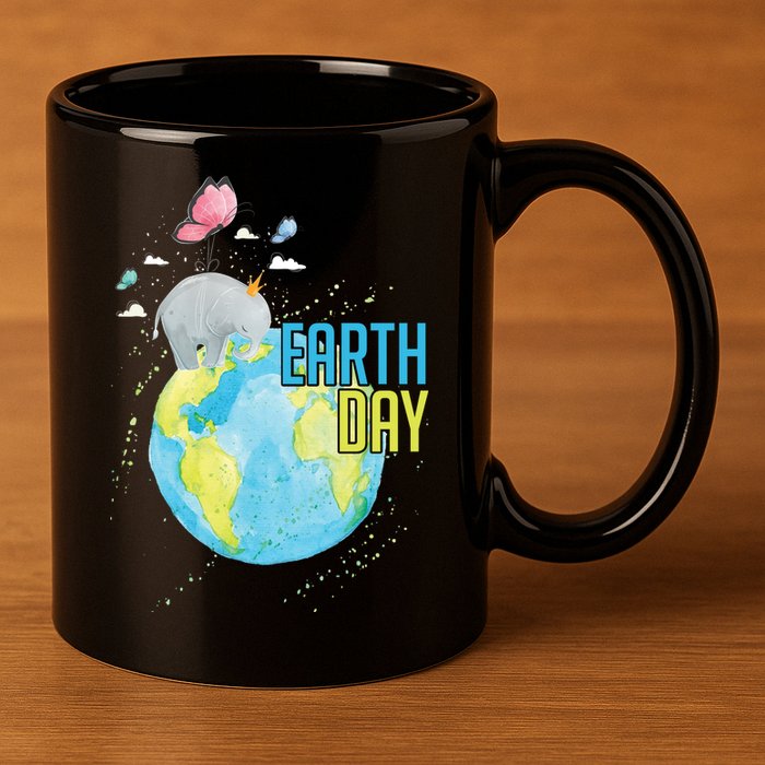 Elephant Earth Day 11oz C Handle Ceramic Mug