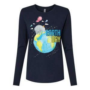 Elephant Earth Day Womens Cotton Relaxed Long Sleeve T-Shirt