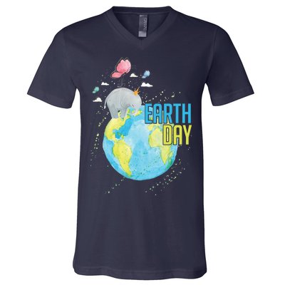 Elephant Earth Day V-Neck T-Shirt