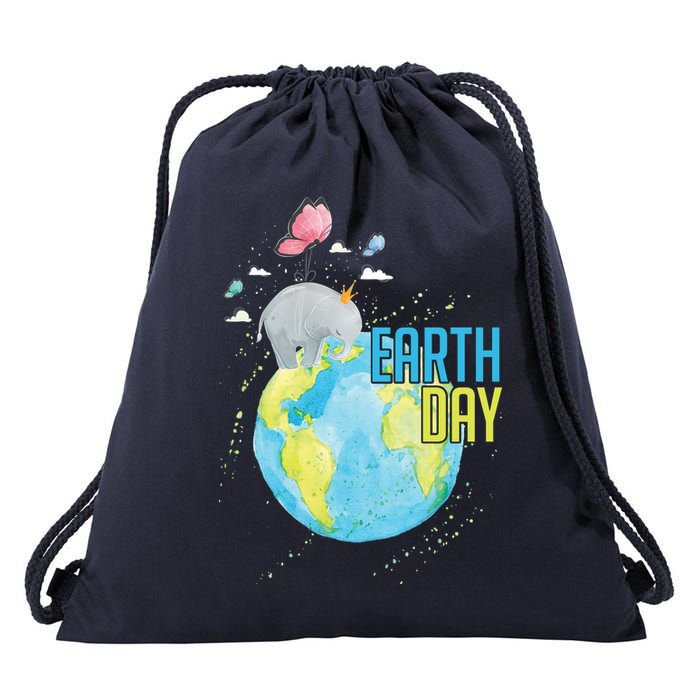 Elephant Earth Day Drawstring Bag