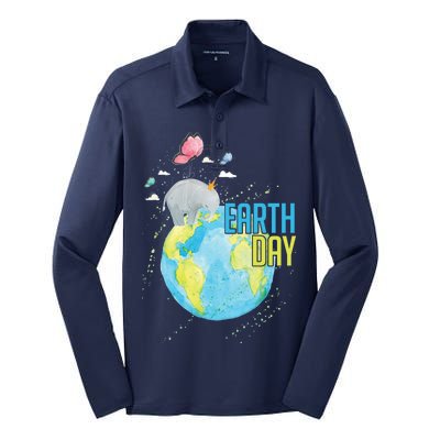 Elephant Earth Day Silk Touch Performance Long Sleeve Polo