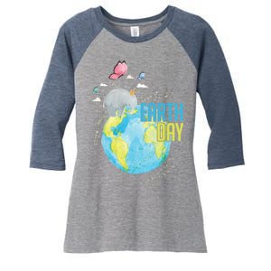 Elephant Earth Day Women's Tri-Blend 3/4-Sleeve Raglan Shirt