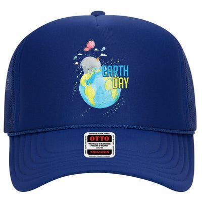 Elephant Earth Day High Crown Mesh Back Trucker Hat