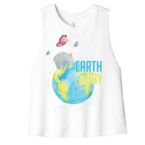 Elephant Earth Day Women's Racerback Cropped Tank