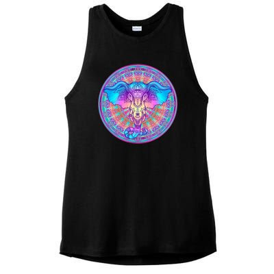 Elephant Mandala Pastel Rainbow Ladies PosiCharge Tri-Blend Wicking Tank