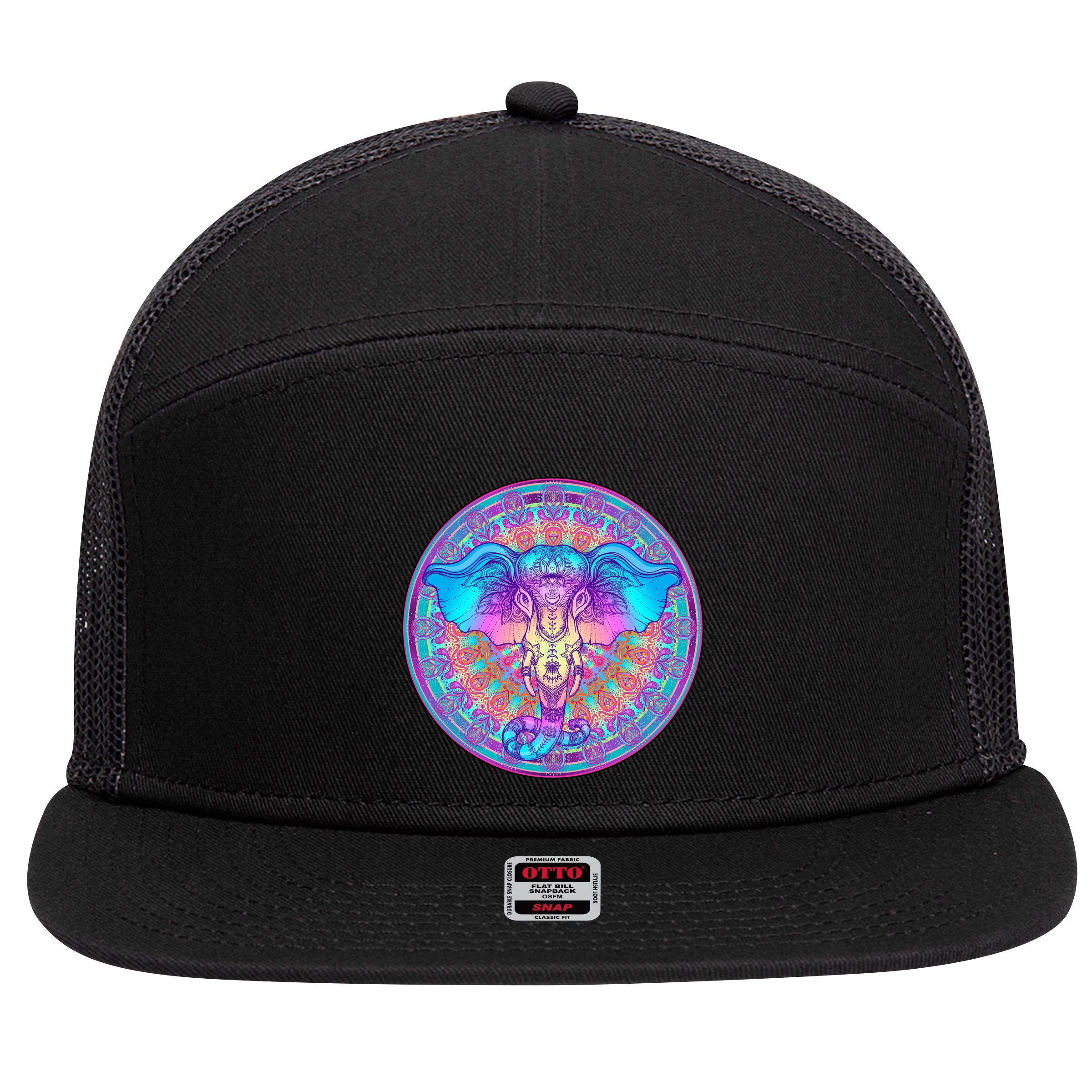 Elephant Mandala Pastel Rainbow 7 Panel Mesh Trucker Snapback Hat
