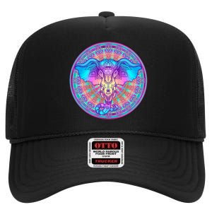 Elephant Mandala Pastel Rainbow High Crown Mesh Back Trucker Hat