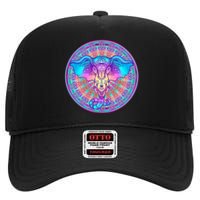 Elephant Mandala Pastel Rainbow High Crown Mesh Back Trucker Hat