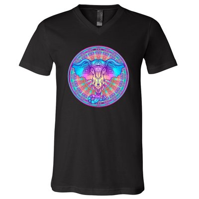 Elephant Mandala Pastel Rainbow V-Neck T-Shirt