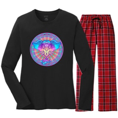 Elephant Mandala Pastel Rainbow Women's Long Sleeve Flannel Pajama Set 