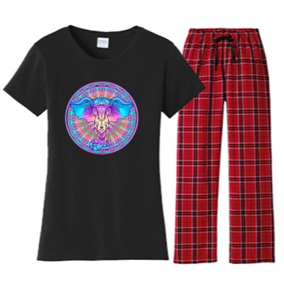 Elephant Mandala Pastel Rainbow Women's Flannel Pajama Set