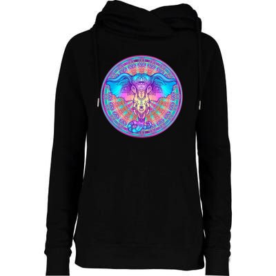 Elephant Mandala Pastel Rainbow Womens Funnel Neck Pullover Hood