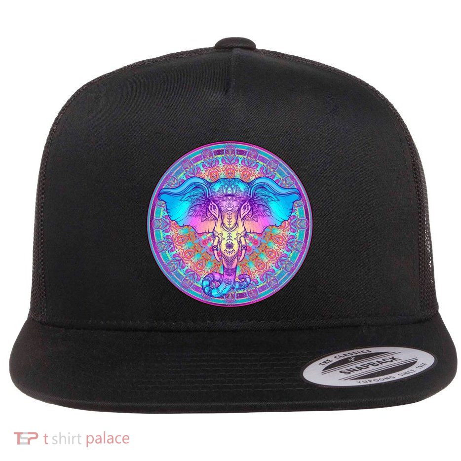 Elephant Mandala Pastel Rainbow Flat Bill Trucker Hat