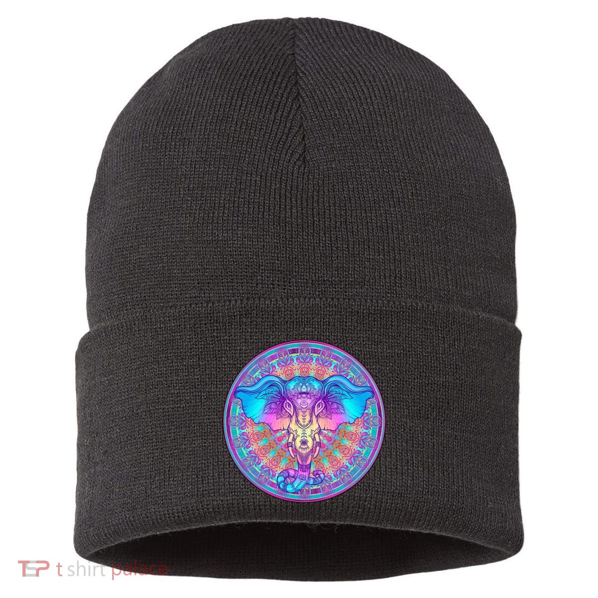 Elephant Mandala Pastel Rainbow Sustainable Knit Beanie