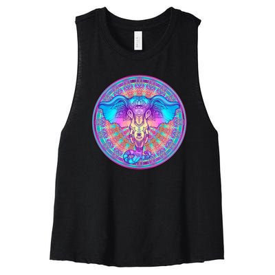 Elephant Mandala Pastel Rainbow Women's Racerback Cropped Tank