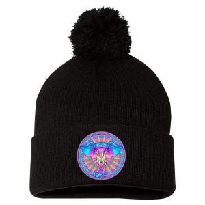 Elephant Mandala Pastel Rainbow Pom Pom 12in Knit Beanie