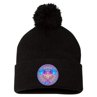 Elephant Mandala Pastel Rainbow Pom Pom 12in Knit Beanie
