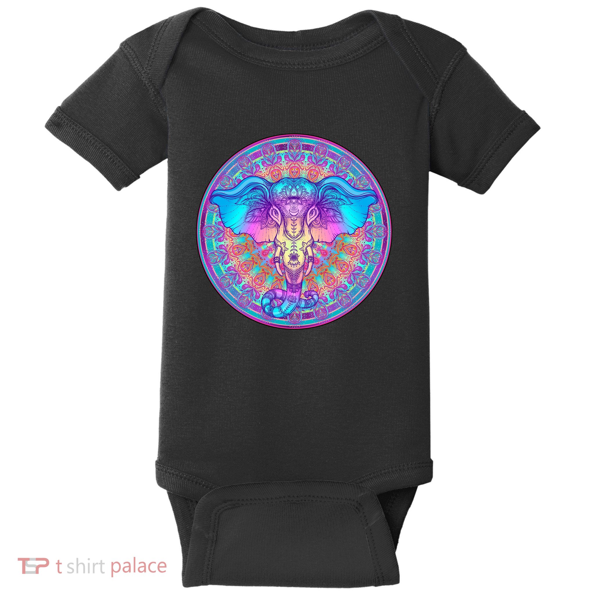 Elephant Mandala Pastel Rainbow Baby Bodysuit
