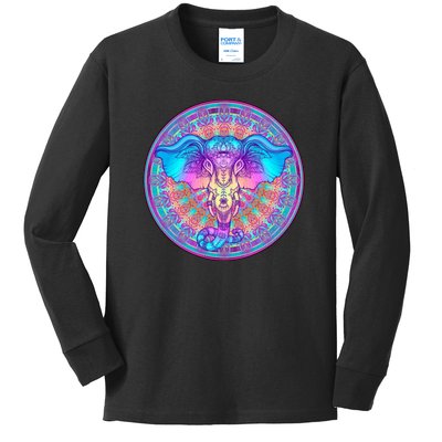 Elephant Mandala Pastel Rainbow Kids Long Sleeve Shirt