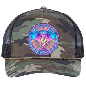 Elephant Mandala Pastel Rainbow Retro Rope Trucker Hat Cap