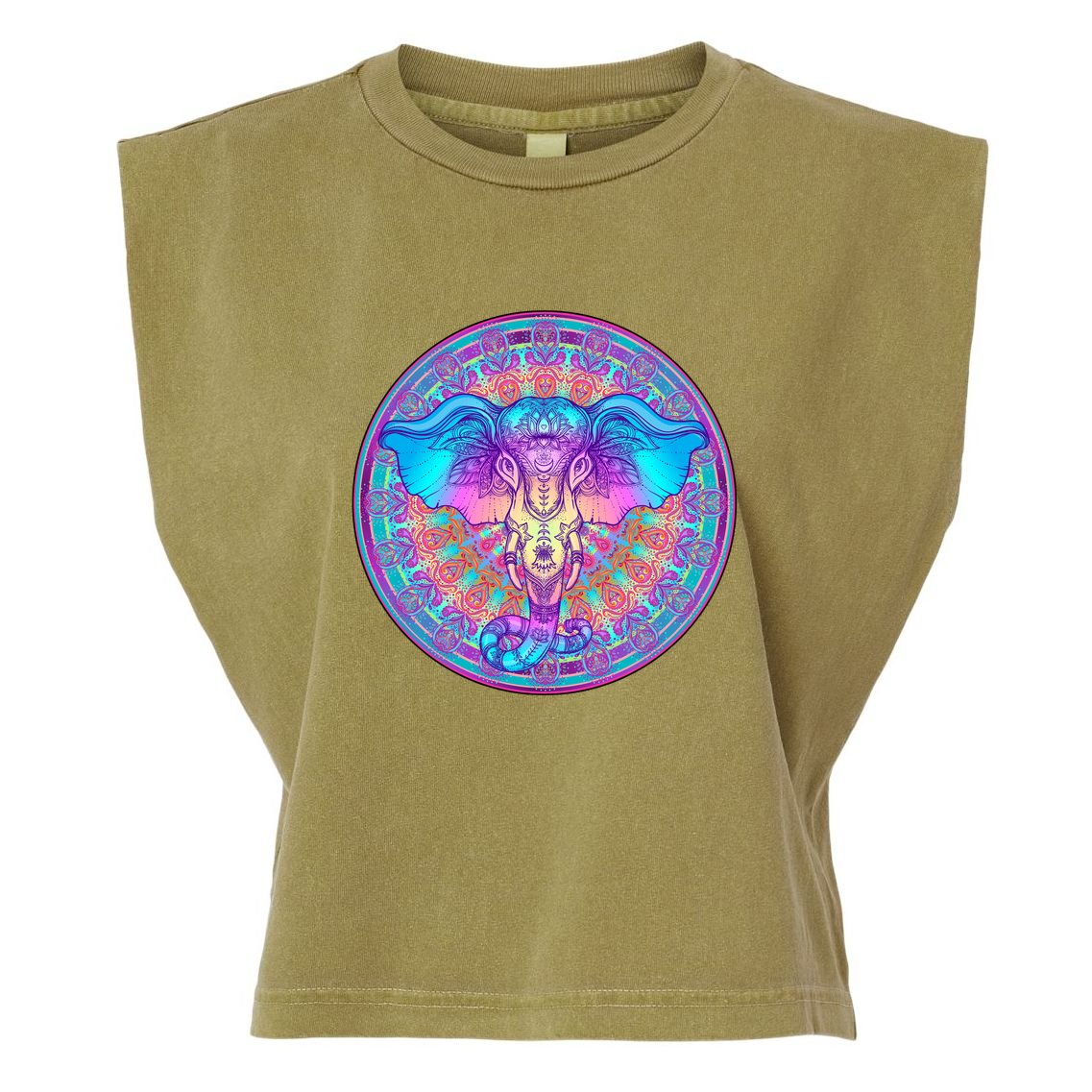 Elephant Mandala Pastel Rainbow Garment-Dyed Women's Muscle Tee