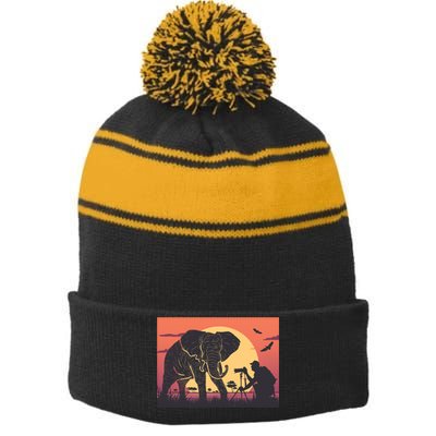 Elephant Photography Stripe Pom Pom Beanie