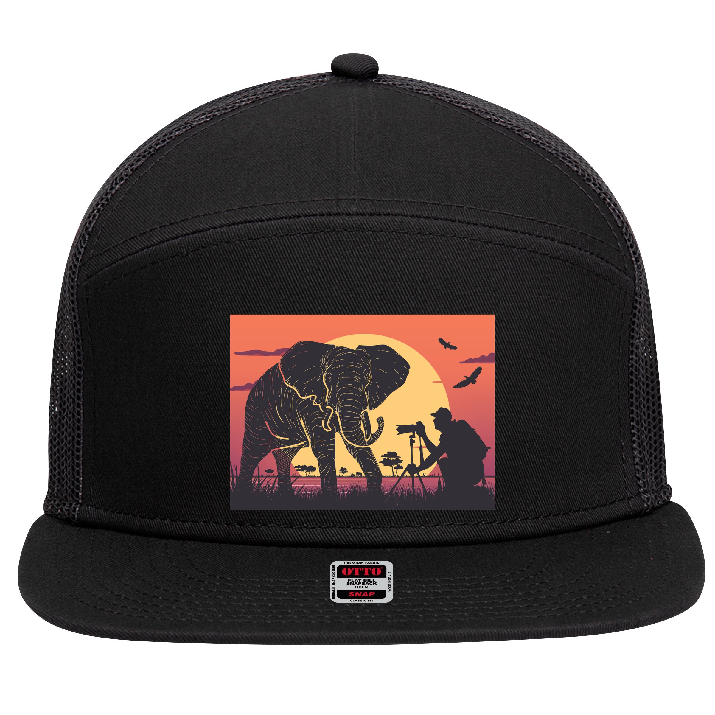 Elephant Photography 7 Panel Mesh Trucker Snapback Hat