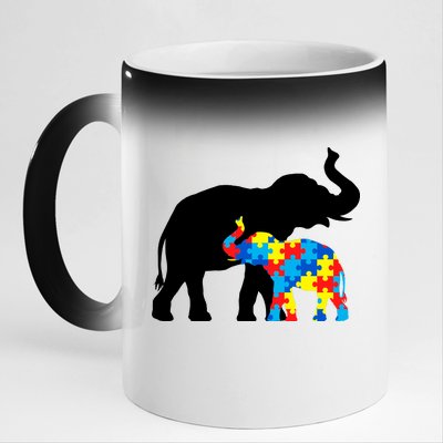 Elephant Puzzle Autism Parents 11oz Black Color Changing Mug