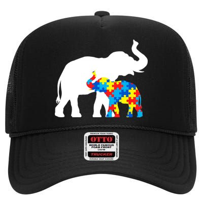 Elephant Puzzle Autism Parents High Crown Mesh Back Trucker Hat