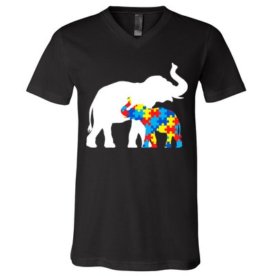 Elephant Puzzle Autism Parents V-Neck T-Shirt