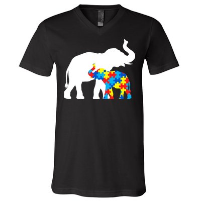 Elephant Puzzle Autism Parents V-Neck T-Shirt