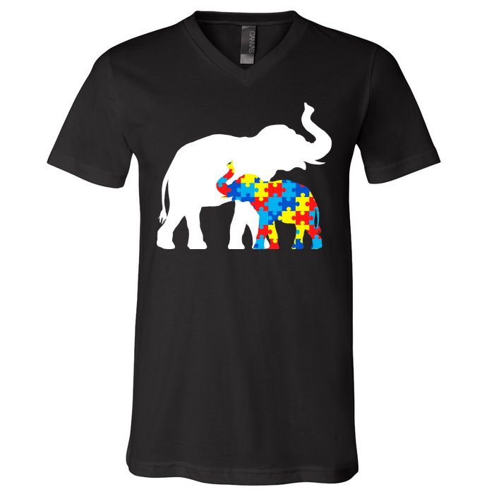 Elephant Puzzle Autism Parents V-Neck T-Shirt