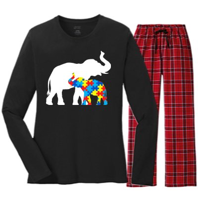 Elephant Puzzle Autism Parents Women's Long Sleeve Flannel Pajama Set 