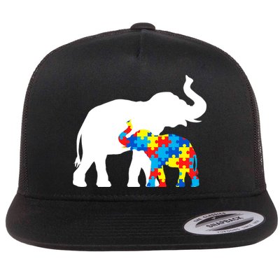 Elephant Puzzle Autism Parents Flat Bill Trucker Hat