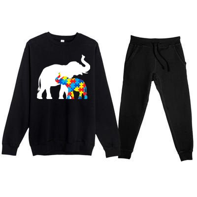 Elephant Puzzle Autism Parents Premium Crewneck Sweatsuit Set