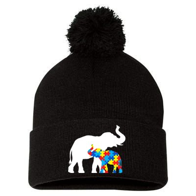 Elephant Puzzle Autism Parents Pom Pom 12in Knit Beanie