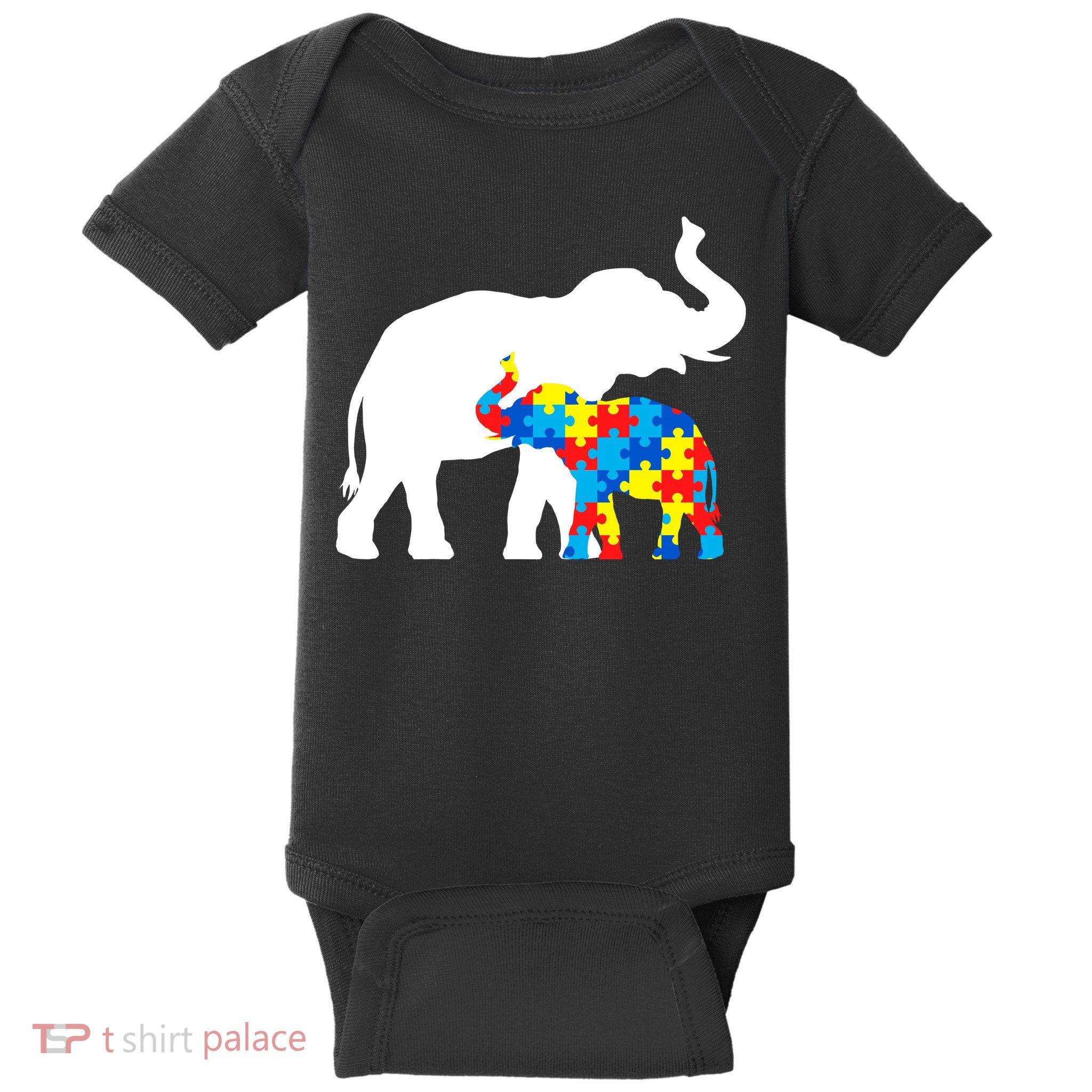Elephant Puzzle Autism Parents Baby Bodysuit