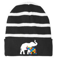 Elephant Puzzle Autism Parents Striped Beanie with Solid Band