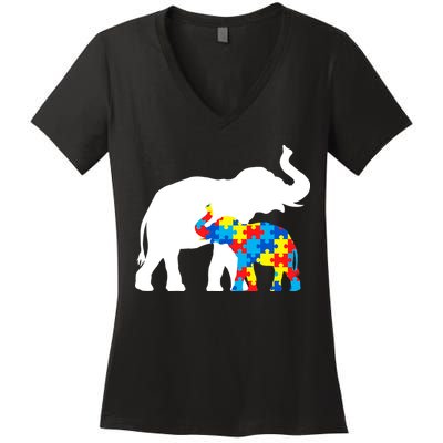 Elephant Puzzle Autism Parents Women's V-Neck T-Shirt