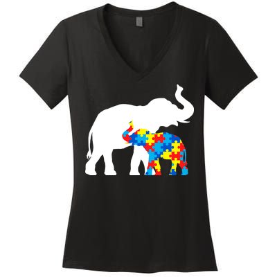 Elephant Puzzle Autism Parents Women's V-Neck T-Shirt