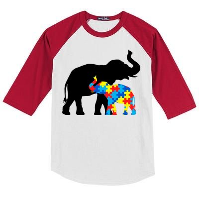 Elephant Puzzle Autism Parents Kids Colorblock Raglan Jersey