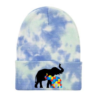 Elephant Puzzle Autism Parents Tie Dye 12in Knit Beanie