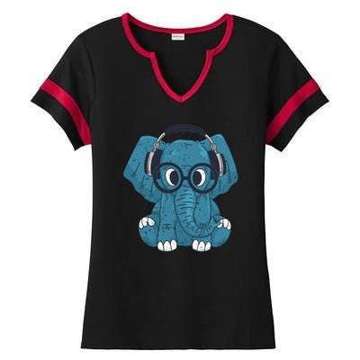 Elephant With Glasses  Ladies Halftime Notch Neck Tee