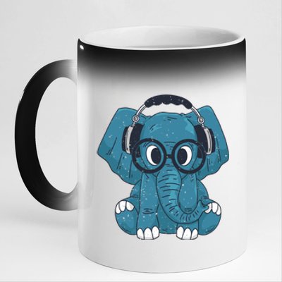 Elephant With Glasses  11oz Black Color Changing Mug