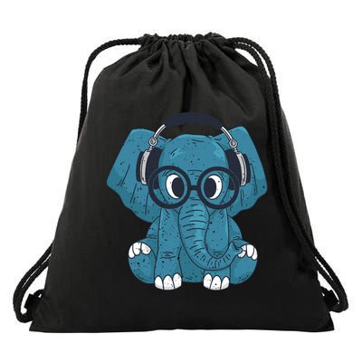 Elephant With Glasses  Drawstring Bag