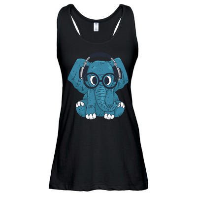 Elephant With Glasses  Ladies Essential Flowy Tank