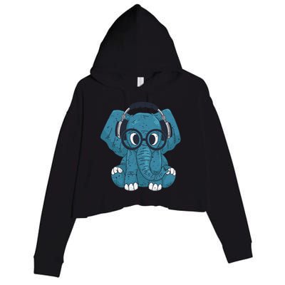 Elephant With Glasses  Crop Fleece Hoodie