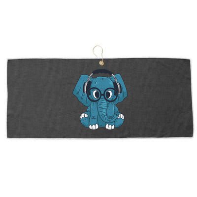 Elephant With Glasses  Large Microfiber Waffle Golf Towel