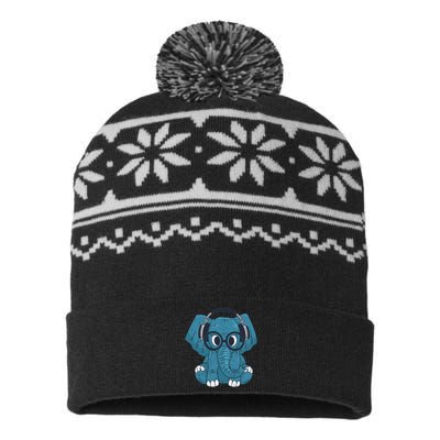 Elephant With Glasses  USA-Made Snowflake Beanie